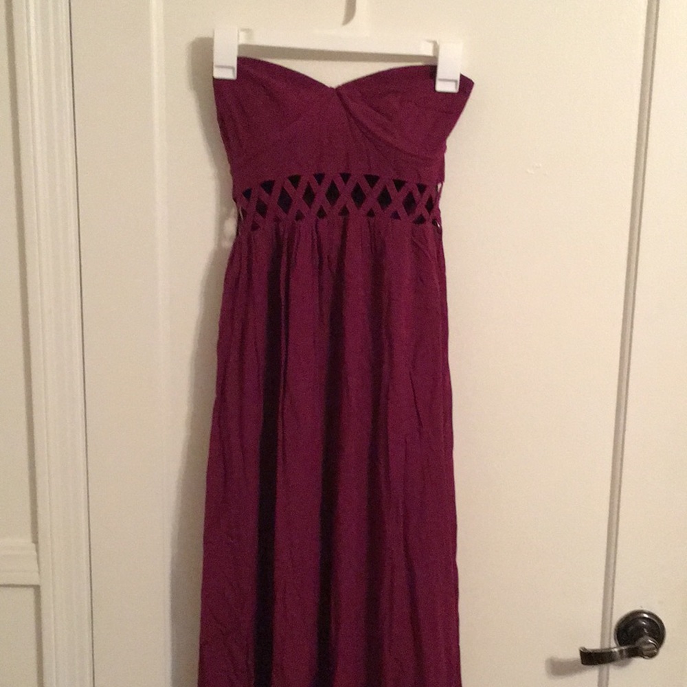 Strapless Floor length dress.
